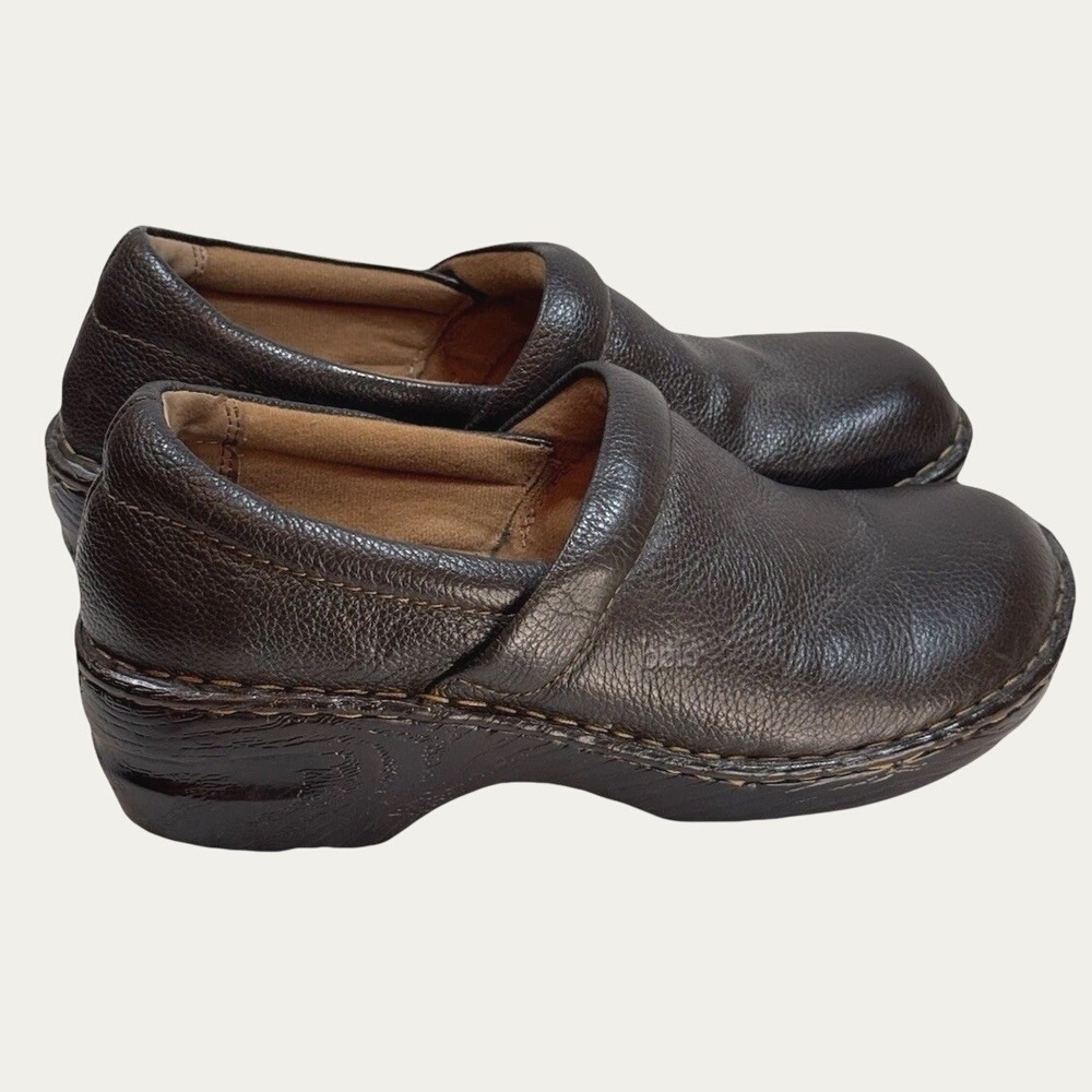 Bolo Leather Clogs Women 10 Brown Metallic Pebbled Slip On Platform Comfort Boho